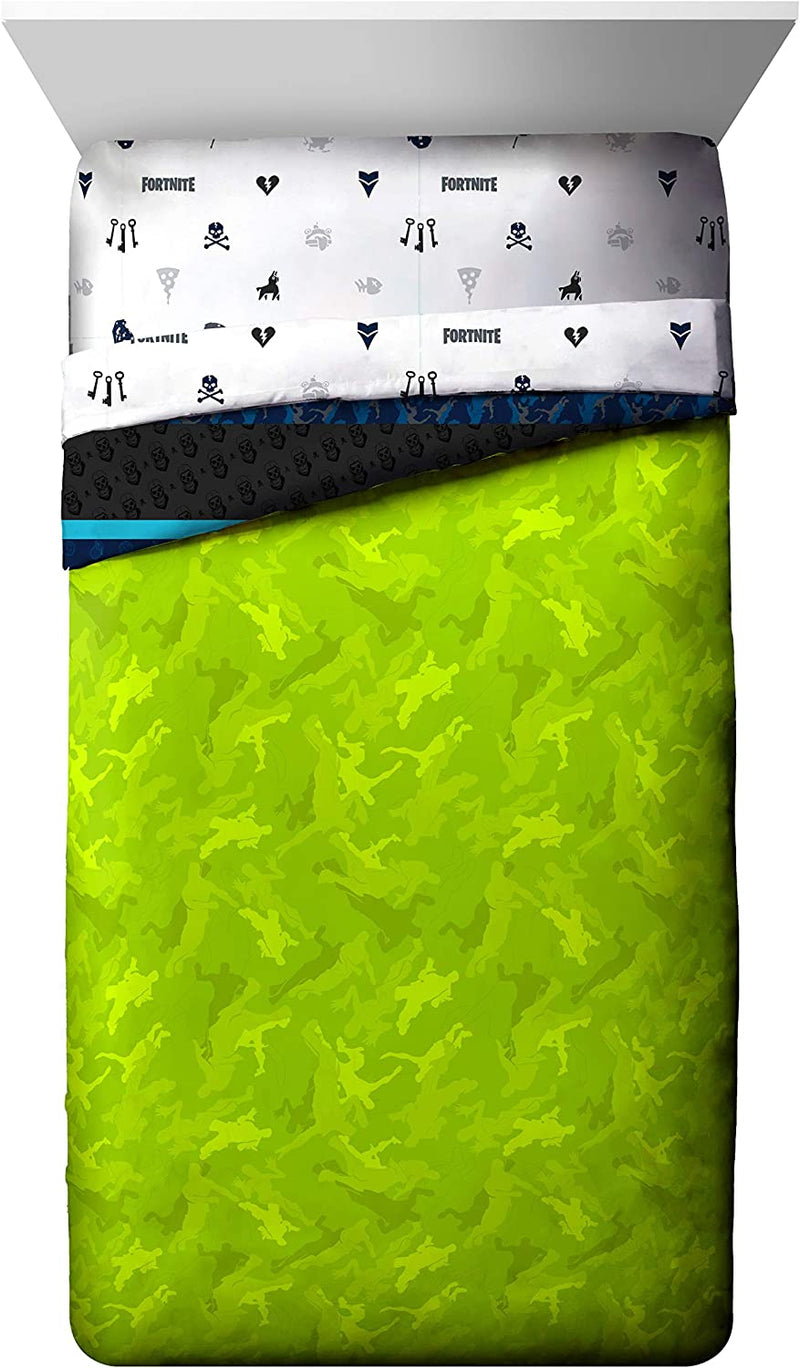 Jay Franco Fortnite Neon Stripe 4 Piece Twin Bed Set - Includes Reversible Comforter & Sheet Set Bedding - Super Soft Fade Resistant Microfiber (Official Fortnite Product)