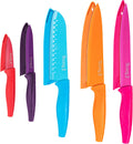 Kitchen Knife Set 10 Piece, Rainbow Knife Set for Kitchen, High Carbon Stainless Steel Kitchen Knives Set, Dishwasher Safe, Colorful Knife Set- 5 Knives and 5 Knife Covers-Michelangelo Home & Garden > Kitchen & Dining > Kitchen Tools & Utensils > Kitchen Knives MICHELANGELO Pure Colors-10  