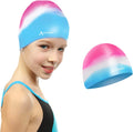 Swim Cap Kids - Silicone Swimming Cap for Kids for Long Hair Waterproof Kids Swim Cap Comfortable Fit for Boys Girls Children Junior Aged 5-17 Sporting Goods > Outdoor Recreation > Boating & Water Sports > Swimming > Swim Caps Blackace arteesol Pink & Blue Large 