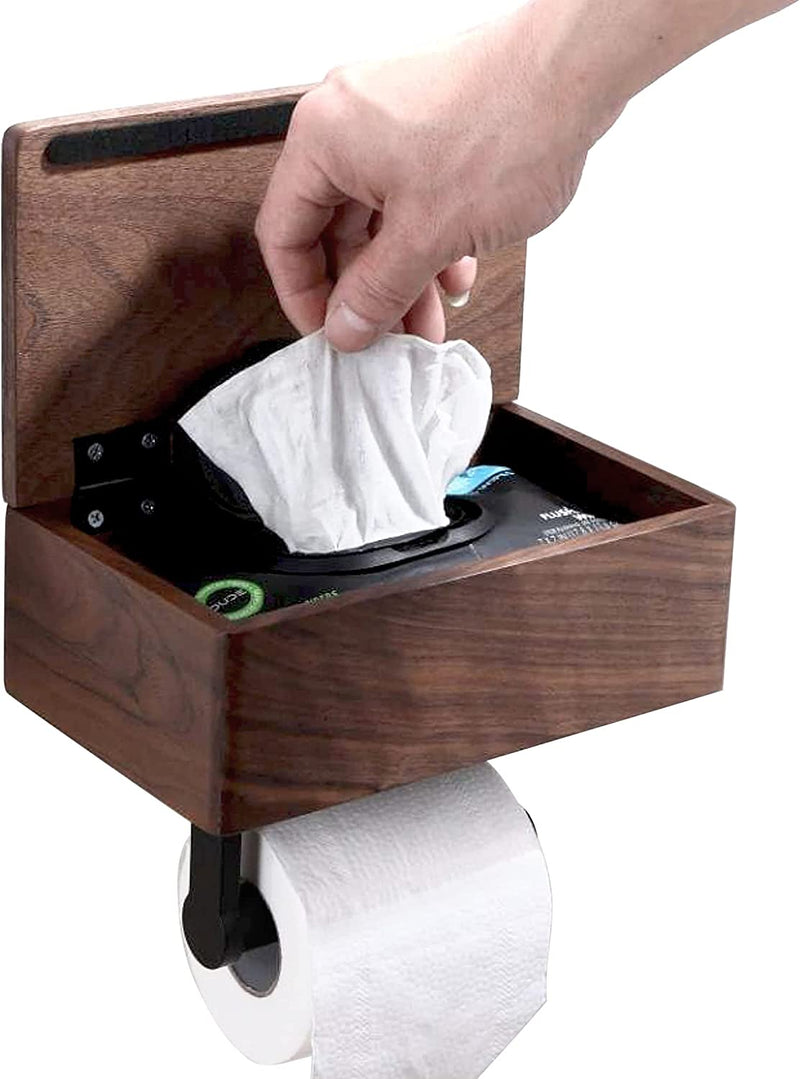 Day Moon Designs Toilet Paper Holder with Shelf - Flushable Wipes Dispenser & Storage Fits Any Bathroom, Keep Your Wet Wipes Hidden - Stainless Steel Wall Mount Bathroom Organizer - Matte Black, Large Home & Garden > Household Supplies > Storage & Organization Day Moon Designs Dark Wood Large 