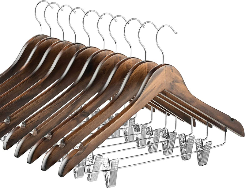 High-Grade Wooden Suit Hangers Skirt Hangers with Clips (10 Pack) Smooth Solid Wood Pants Hangers with Durable Adjustable Metal Clips, 360° Swivel Hook, Shoulder Notches for Dress Coat, Jacket, Blouse Sporting Goods > Outdoor Recreation > Fishing > Fishing Rods ZOBER Vintage Wood 10 Pack 