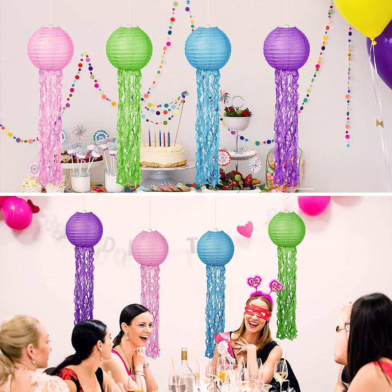 8 Pieces Mermaid Hanging Jellyfish Paper Lanterns Kit Indoor Outdoor Mermaid Wishes Lantern for Baby Shower Child Birthday Ocean Mermaid Themed Party Decoration Lamps Set Home & Garden > Decor > Seasonal & Holiday Decorations Mudder   