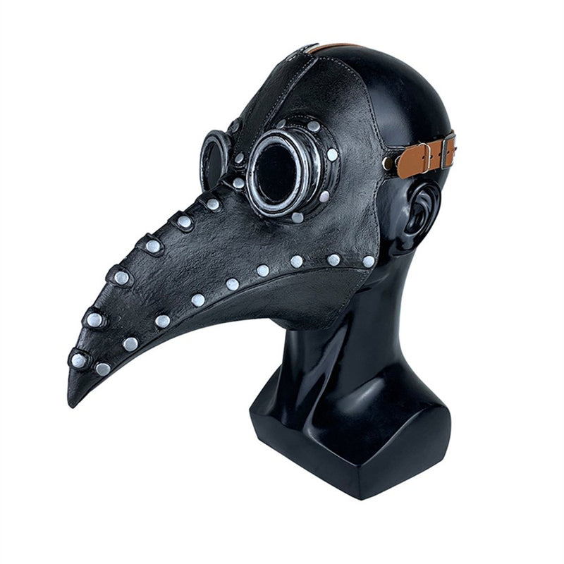 Mask Plague Doctor Bird Mask Long Nose Beak Steampunk Cosplay Party Masquerades（Black with Silver Nail）