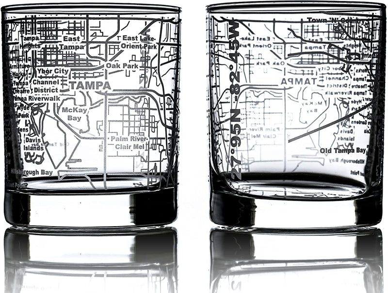 Greenline Goods Whiskey Glasses - 10 Oz Tumbler Gift Set for Denver Lovers, Etched with Denver Map | Old Fashioned Rocks Glass - Set of 2 Home & Garden > Kitchen & Dining > Barware Greenline Goods Tampa  