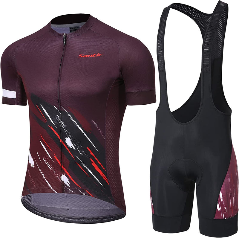 Santic Men'S Cycling Jersey Set Bib Shorts 4D Padded Short Sleeve Outfits Set Quick-Dry Sporting Goods > Outdoor Recreation > Cycling > Cycling Apparel & Accessories SANTIC(QUANZHOU) SPORTS CO.,LTD. Red-086 Small 