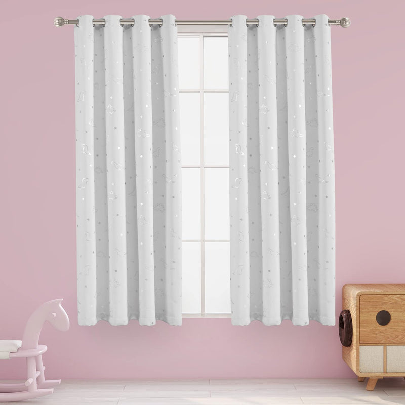 LORDTEX Dinosaur and Star Foil Print Blackout Curtains for Kids Room - Thermal Insulated Curtains Noise Reducing Window Drapes for Boys and Girls Bedroom, 42 X 84 Inch, Grey, Set of 2 Panels Home & Garden > Decor > Window Treatments > Curtains & Drapes LORDTEX Greyish White 52 x 45 inch 