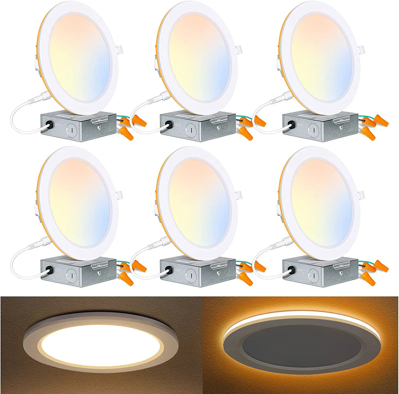 Mounight 6 Pack Inch LED Recessed Ceiling Light with Night Light, CRI90, 14W=100W, 1200Lm, 2700K/3000K/3500K/4000K/5000K Selectable, Dimmable Ultra-Thin Can-Killer Downlight, J-Box Included Home & Garden > Lighting > Flood & Spot Lights Kili-LED 5cct | 6 Pack Canless 8 Inch 