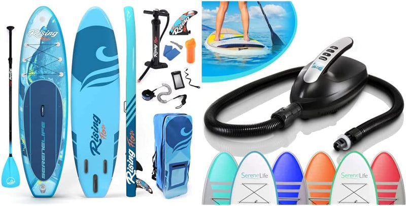 Serenelife Inflatable Stand up Paddle Board (6 Inches Thick) with Premium SUP Accessories & Carry Bag | Wide Stance, Bottom Fin for Paddling, Surf Control, Non-Slip Deck | Youth & Adult Standing Boat Sporting Goods > Outdoor Recreation > Fishing > Fishing Rods SenerelifeHome Blue Wave Paddle Board + Air Pump Compressor,w/LCD 