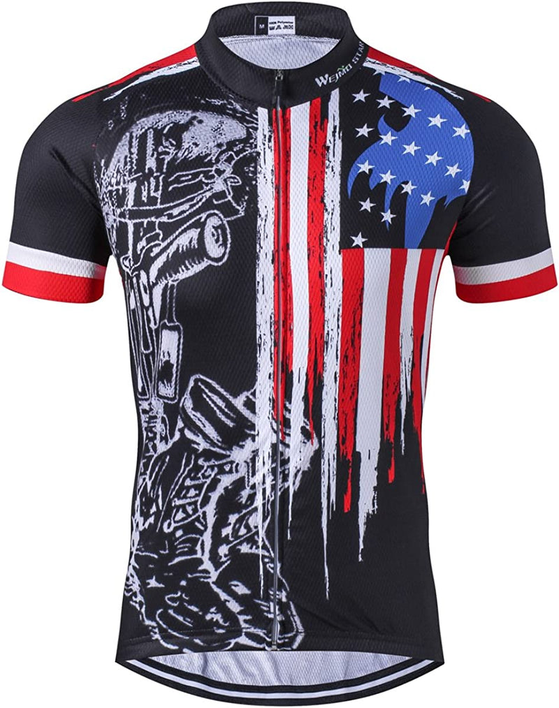 Cycling Jersey Short Sleeve USA Style Bike Tops with Pocket Reflective Stripe Sporting Goods > Outdoor Recreation > Cycling > Cycling Apparel & Accessories redorange Flag X-Large 
