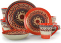 Elama Multicolored round Stoneware Mandala Pattern Dinnerware Set, 16 Piece, Green Home & Garden > Kitchen & Dining > Tableware > Dinnerware Elama Orange 16 Piece 