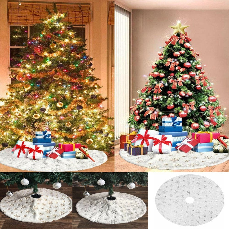78/90Cm Christmas Tree Skirt Soft Plush White Snowflake Faux Fur Mat Decoration Home & Garden > Decor > Seasonal & Holiday Decorations > Christmas Tree Skirts Eyicmarn   