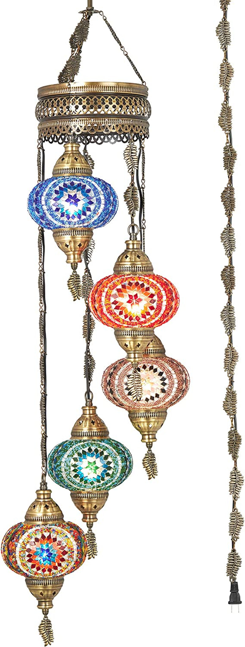 DEMMEX Turkish Moroccan Mosaic Hardwired or Swag Plug in Chandelier Light Ceiling Hanging Lamp Pendant Fixture, 5 Big Globes (5 X 7 Globes Swag) Home & Garden > Lighting > Lighting Fixtures > Chandeliers DEMMEX   