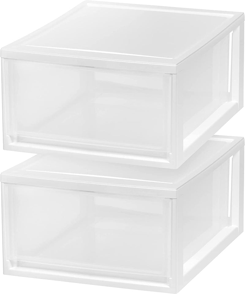IRIS USA Stackable Storage Drawer, Plastic Drawer Organizer with Clear Doors for Pantry, Bedroom, Closet, Desk, Kitchen, Home and Office De-Clutter, Store Under-Sink, Shoes and Crafts - Black, 2 Pack
