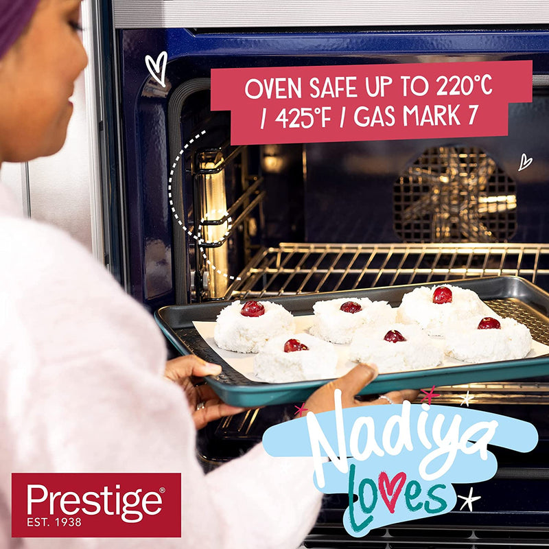 Prestige X Nadiya Baking Tray Set of 2 - Non Stick Oven Trays, Durable Steel, Freezer & Dishwasher Safe Bakeware, 33 X 23Cm & 39 X 25Cm Home & Garden > Kitchen & Dining > Cookware & Bakeware Nadiya x Prestige   
