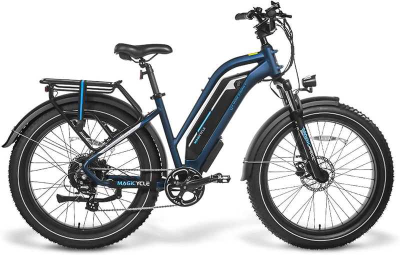MAGICYCLE Fat Tire Electric Bike for Adults 750W Motor 52V 15AH/20AH Large Battery E Bike 26'' Fat Tire Electric Bike 25MPH 7-Speed up to Electric Mountain Bike Sporting Goods > Outdoor Recreation > Cycling > Bicycles MAGICYCLE Midnight Blue Cruiser Pro Mid Step-thru 