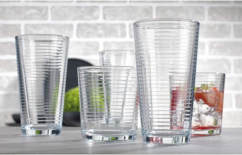 Set of 16 Heavy Base Ribbed Durable Drinking Glasses Includes 8 Cooler Glasses (17Oz) and 8 Rocks Glasses (13Oz), - Clear Glass Cups - Elegant Glassware Set Home & Garden > Kitchen & Dining > Tableware > Drinkware Le'raze   