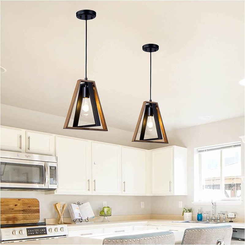 1-Light Adjustable Pendant Light, Farmhouse Pendant Lighting for Kitchen Island, Black and Wood Painted Rustic Hanging Light Fixtures for Dining Room, Hallway, Entryway, Bar, Porch, Cafe Home & Garden > Lighting > Lighting Fixtures > Chandeliers SANTOSTOCK 2 Pack  