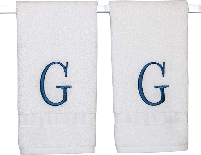 Monogrammed Hand Towels for Bathroom - Luxury Hotel Quality Personalized Initial Decorative Embroidered Bath Towel for Powder Room, Spa - GOTS Organic Certified - Set of 2 Navy Letter L Home & Garden > Linens & Bedding > Towels Decorvo Navy Initial G 