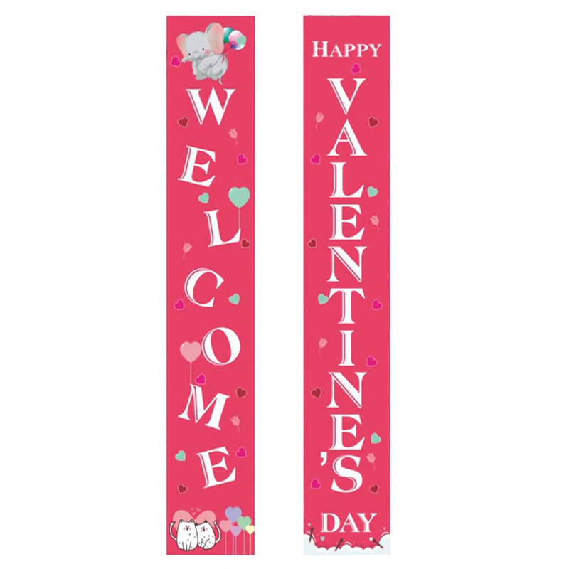 Dolked Banner Valentine'S Day Decorations Porch Sign Hanging Hearts Ribbon Wall 30X180Cm, Decor Home & Garden > Decor > Seasonal & Holiday Decorations Dolked red  