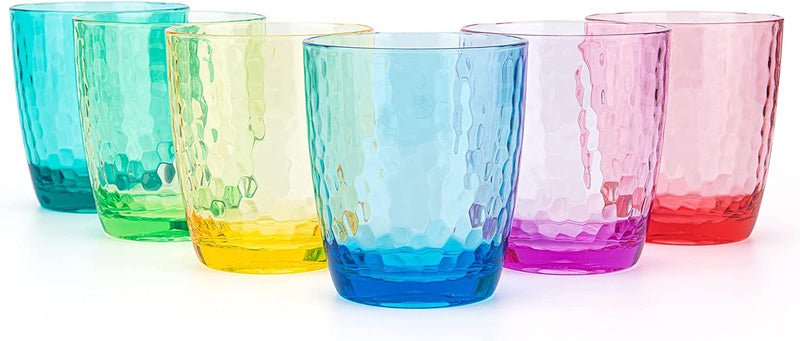 Hammered 15-Ounce Plastic Tumbler Acrylic Glasses, Set of 6 Multicolor