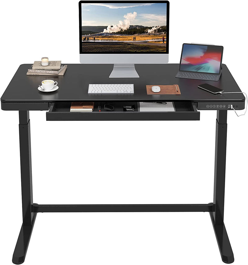 FLEXISPOT EW8 Comhar Electric Standing Desk with Drawers Charging USB a to C Port, Height Adjustable 48" Whole-Piece Quick Install Home Office Computer Laptop Table with Storage (White Top + Frame) Home & Garden > Household Supplies > Storage & Organization FLEXISPOT Black Wood 