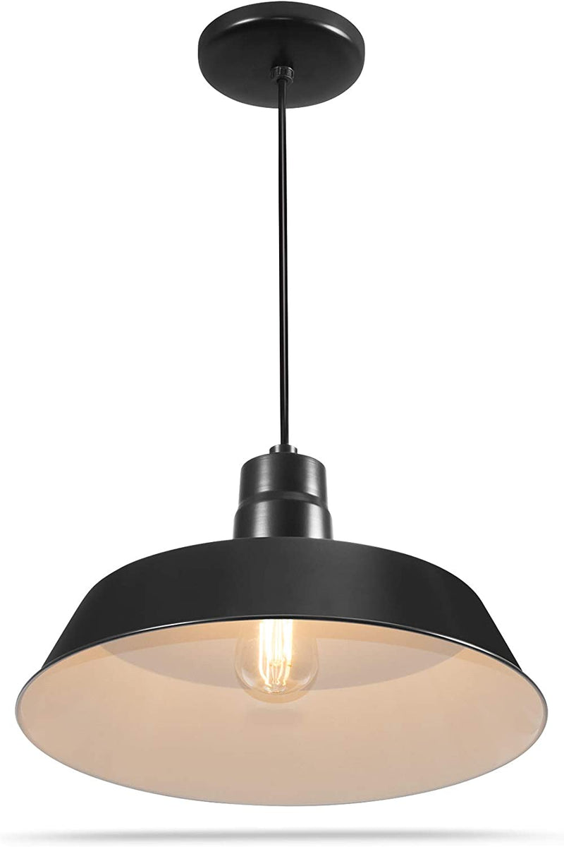 14-Inch Industrial Black Pendant Barn Light Fixture with 10Ft Adjustable Cord, Ceiling-Mounted Vintage Hanging Light Fixture for Indoor Use, 120V Hardwire, E26 Medium Base LED Compatible, UL Listed