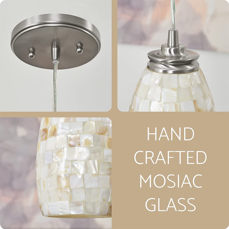 Kira Home Coast 9" Modern Oval Mini Pendant Light + Hand-Crafted Mosaic Sea Shell Glass, Brushed Nickel Finish / Neutral Color Home & Garden > Lighting > Lighting Fixtures Kira Home   