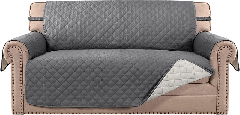 Meillemaison Sofa Slipcovers Reversible Quilted Chair Cover Water Resistant Furniture Protector with Elastic Straps for Pets/ Kids/ Dog(Chair, Black/Grey) (MMCLKSFD01C6) Home & Garden > Decor > Chair & Sofa Cushions MeilleMaison Grey/Beige Oversized Loveseat 