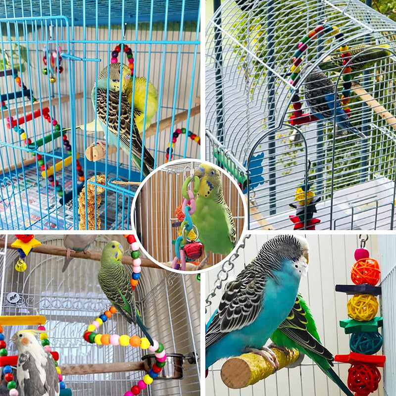 Bird Parakeet Cockatiel Toys, ESRISE Natural Wood Hanging Bell Pet Bird Cage Hammock Swing Climbing Ladders Wooden Perch Mirror Chewing Toy for Budgerigar, Conures, Love Birds Animals & Pet Supplies > Pet Supplies > Bird Supplies > Bird Toys ESRISE   