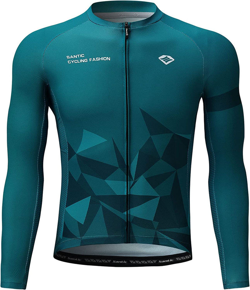 Santic Cycling Jersey Men'S Long Sleeve Tops Mountain Bike Shirts Bicycle Jacket with Pockets Sporting Goods > Outdoor Recreation > Cycling > Cycling Apparel & Accessories Santic Green-1150 Large 