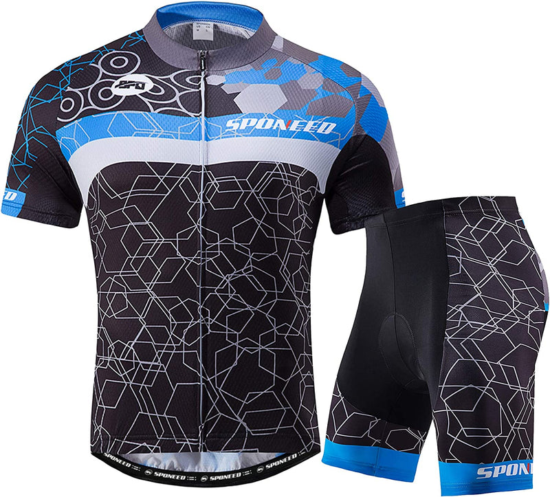 Sponeed Men Cycling Outfit Set MTB Bicycle Jersey Road Biker Shorts Trianthlon Cyclwear Shirts Sporting Goods > Outdoor Recreation > Cycling > Cycling Apparel & Accessories Sentibery Blue-multi Medium 