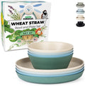 Grow Forward Premium Wheat Straw Dinnerware Sets - 8 Piece Unbreakable Microwave Safe Dishes - Reusable Wheat Straw Plates and Bowls Sets - Wheat Straw Bowls for Cereal, Soup, Camping, RV - Midnight Home & Garden > Kitchen & Dining > Tableware > Dinnerware Grow Forward Oasis  