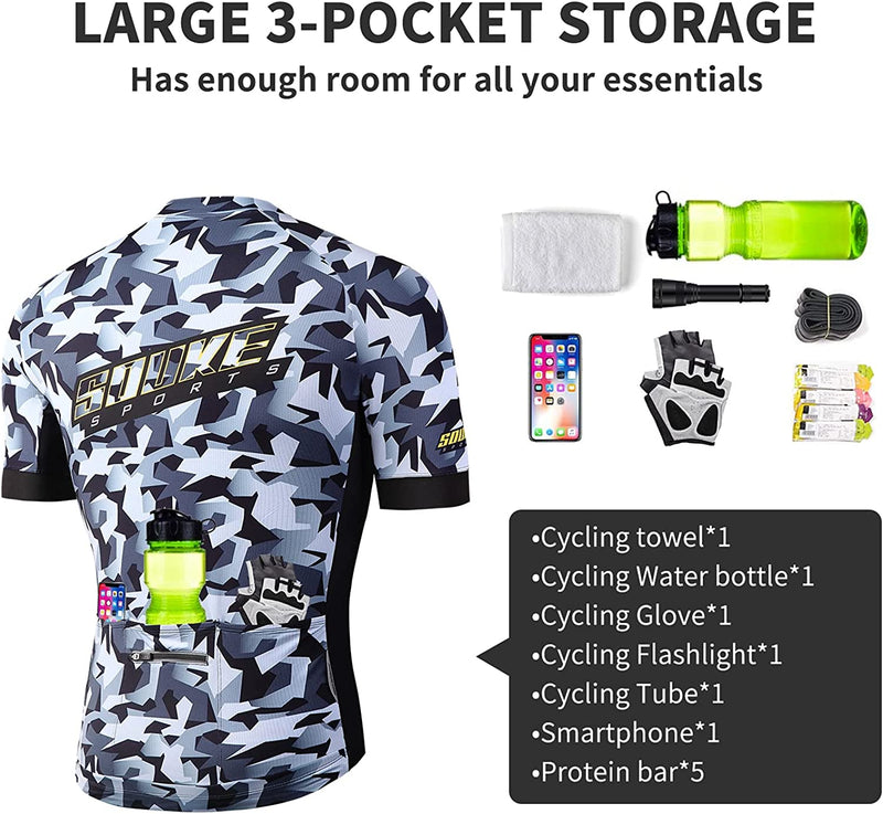 Souke Sports Men'S Cycling Bike Jersey Biking Shirts Short Sleeve Bicycle Clothing Zip Pocket Sporting Goods > Outdoor Recreation > Cycling > Cycling Apparel & Accessories Souke Sports   