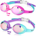 Keary 2 Pack Kids Swim Goggles for Toddler Kids Youth(3-12),Anti-Fog Waterproof Anti-Uv Clear Vision Water Pool Goggles Sporting Goods > Outdoor Recreation > Boating & Water Sports > Swimming > Swim Goggles & Masks Keary Mirrored Pink & Purple(2 Pack)  
