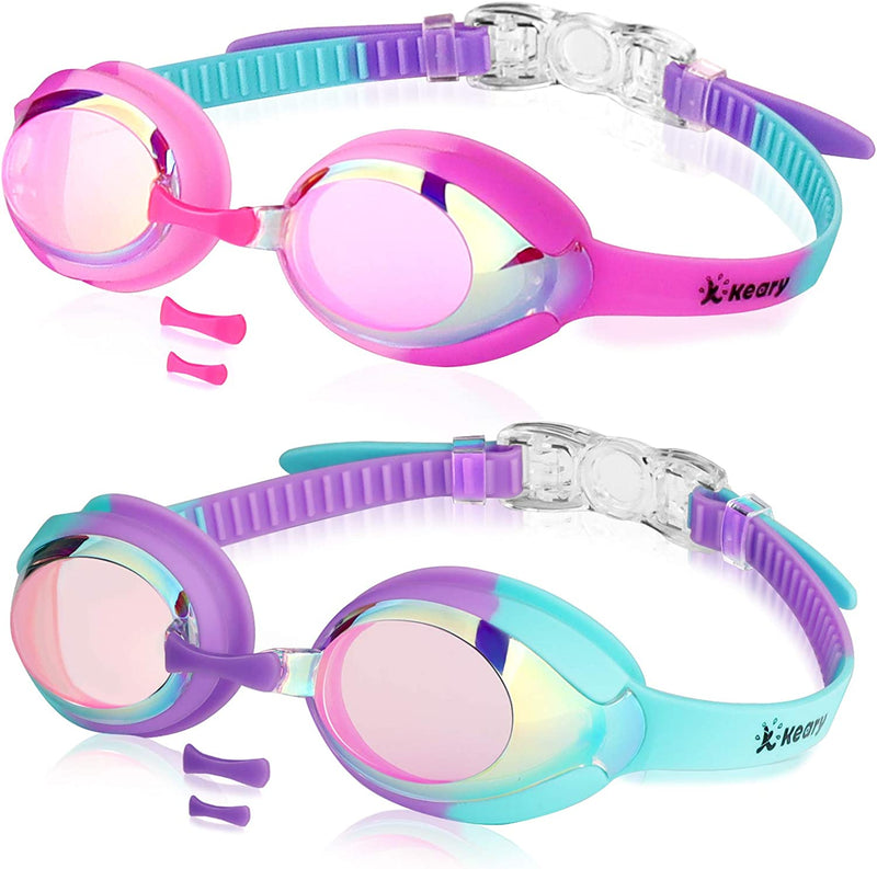 Keary 2 Pack Kids Swim Goggles for Toddler Kids Youth(3-12),Anti-Fog Waterproof Anti-Uv Clear Vision Water Pool Goggles Sporting Goods > Outdoor Recreation > Boating & Water Sports > Swimming > Swim Goggles & Masks Keary Mirrored Pink & Purple(2 Pack)  