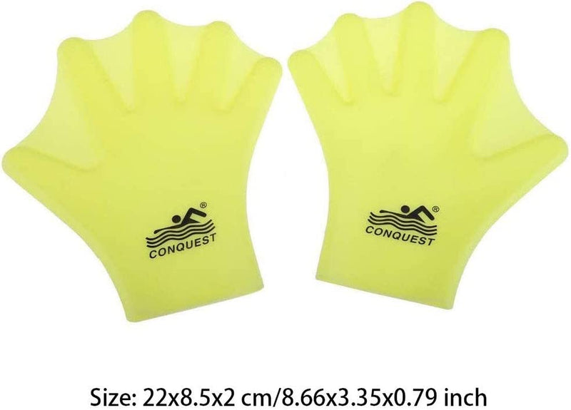 KANTANZE Aquatic Gloves,Swimming Gloves Hand Paddles Webbed Training Gloves Aquatic Full Finger Hand Flippers for Men Women Diving Surfing Training,Yellow 1Pair Sporting Goods > Outdoor Recreation > Boating & Water Sports > Swimming > Swim Gloves KANTANZE   