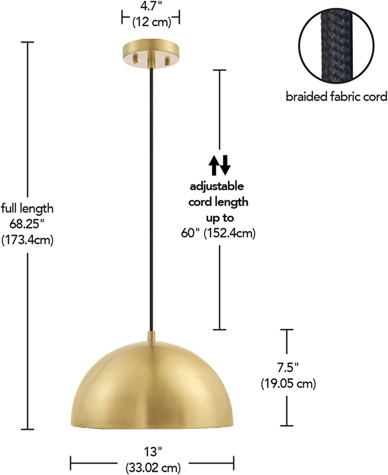 Globe Electric Novogratz X 65826 Hazel 1-Light Pendant Lighting, Matte Brass