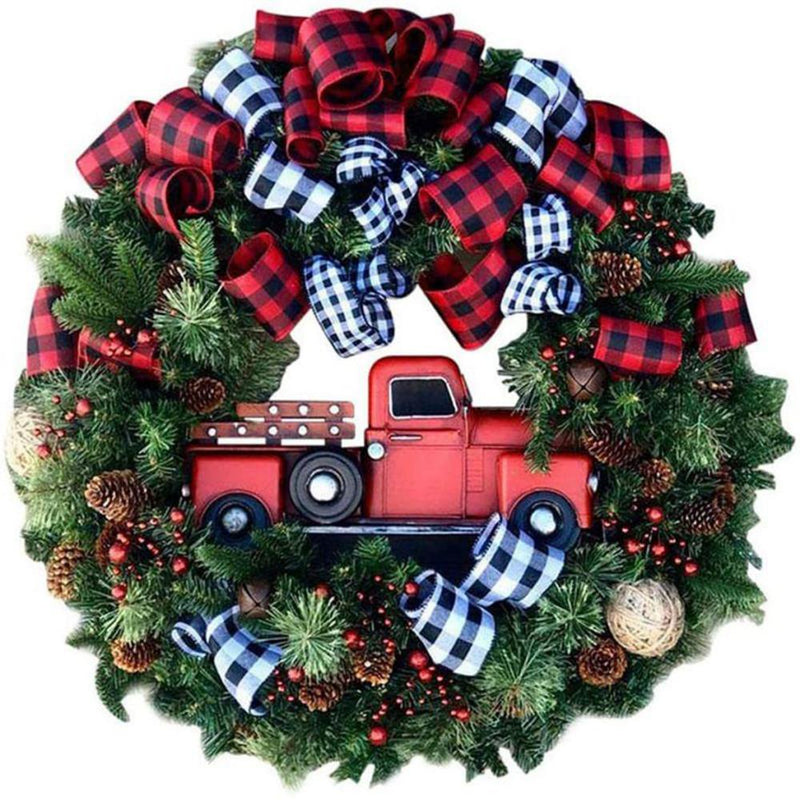 Christmas Wreath with Red Truck Window Front Door Decoration Wall Hanging for Christmas Decoration Props Home & Garden > Decor > Seasonal & Holiday Decorations& Garden > Decor > Seasonal & Holiday Decorations FYCONE   