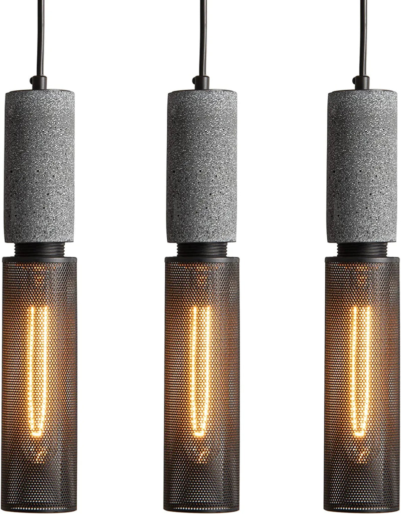 ADCTHOME Concrete Linear Pendant Light with a Metal Mesh Shade,Modern Industrial Hanging Cement Pendant Lighting Fixture for Kitchen Island Dinning Room Bedroom(Black 3-Pack) Home & Garden > Lighting > Lighting Fixtures ADCTHOME 3-pack  