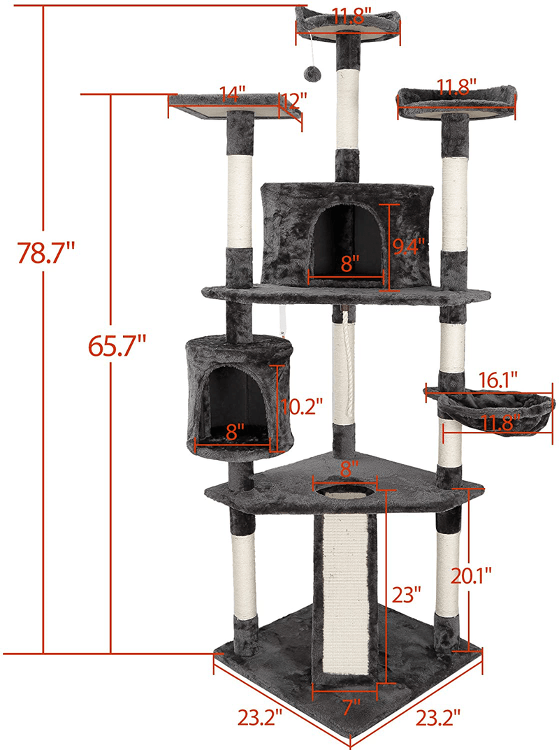 79 Inches Multi-Level Cat Tree Tower with Scratching Posts Perch Hammock Pet Furniture Kitten Activity Tower Kitty Play House Animals & Pet Supplies > Pet Supplies > Cat Supplies > Cat Beds Pet Republic   