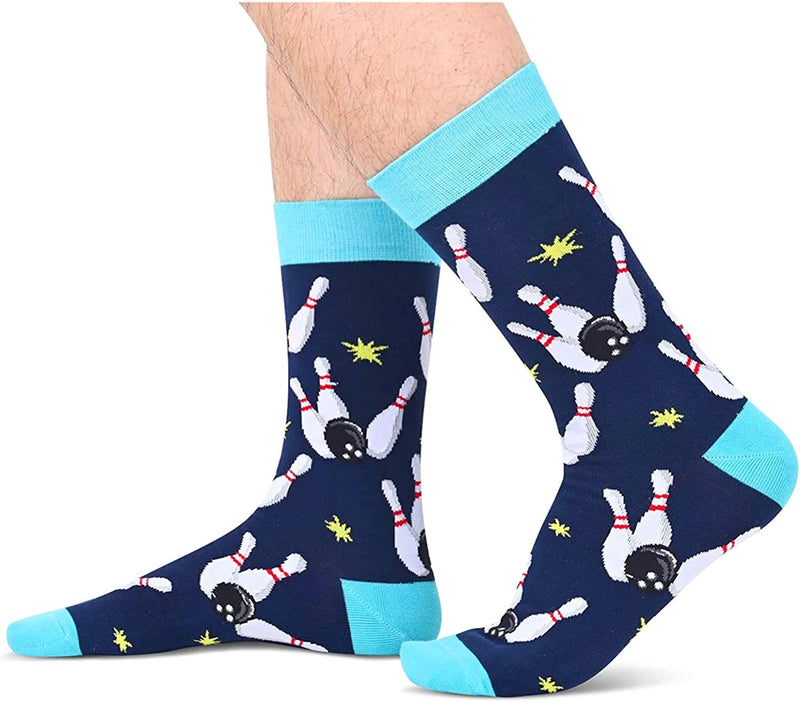 HAPPYPOP Novelty Bowling Socks Mens Sports Socks for Men Goofy Socks, Bowling Gifts for Men Bowling Socks in Blue Sporting Goods > Outdoor Recreation > Winter Sports & Activities HAPPYPOP   