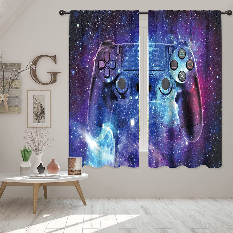 Riyidecor Galaxy Outer Space Nebula Curtains (2 Panels 42 X 63 Inch) Blue Rod Pocket Universe Planets Boys Fantasy Starry Black Art Printed Living Room Bedroom Window Drapes Treatment Fabric WW-CLLE Home & Garden > Decor > Window Treatments > Curtains & Drapes Pan na Galaxy Gaming 42Wx63H 