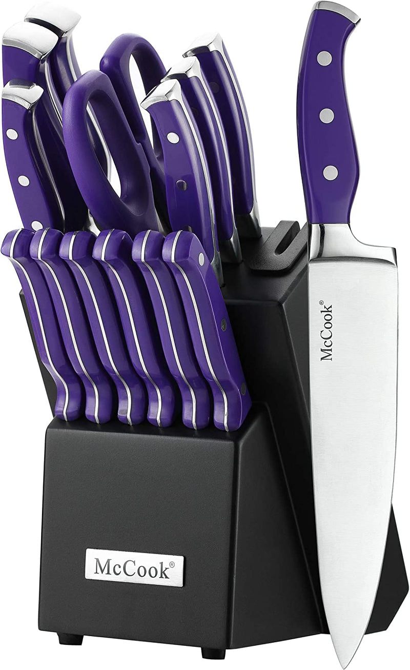 Mccook® MC25A Knife Sets,15 Pieces German Stainless Steel Kitchen Knife Block Set with Built-In Sharpener Home & Garden > Kitchen & Dining > Kitchen Tools & Utensils > Kitchen Knives McCook Purple/black 15 Pieces 