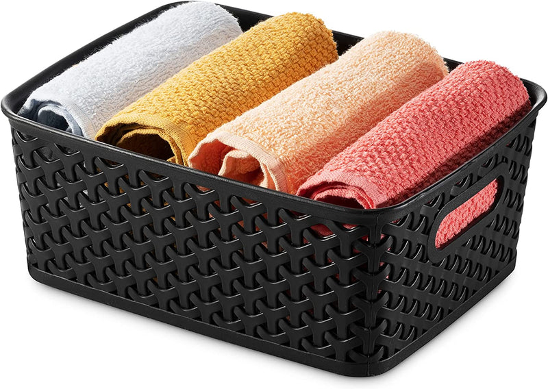 Set of 6 Plastic Storage Baskets - Small Pantry Organizer Basket Bins - Household Organizers with Cutout Handles for Kitchen Organization, Countertops, Cabinets, Bedrooms, and Bathrooms