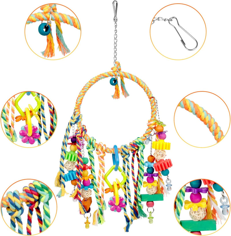 Bonjin Bird Parakeet Toys, Bird Swing Toy Bird Perch Colorful Chewing Toys, with Bells Hanging Toy Climbing Ladder Suitable for Budgerigar, Parakeet, Conure, Cockatiel, Mynah, Love Birds, Finches Animals & Pet Supplies > Pet Supplies > Bird Supplies > Bird Toys Bonjin   