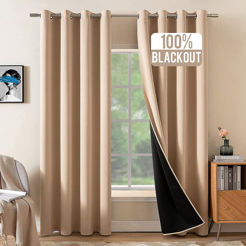 MIULEE 100% Blackout Curtains for Full Shade Window Drapes with Grommets for Living Room Darkening Light Blocking and Thermal Insulated 2 Panels W 52" X L 90" Beige Home & Garden > Decor > Window Treatments > Curtains & Drapes MIULEE Beige W 52" x L 63" 