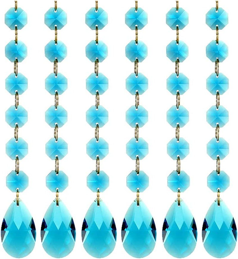 Poproo Teardrop Pendant Octagon Crystal Glass Beads Pendants for Chandelier Lamp Curtain Decor, 6-Pack (Blue) Home & Garden > Lighting > Lighting Fixtures > Chandeliers Poproo Blue  