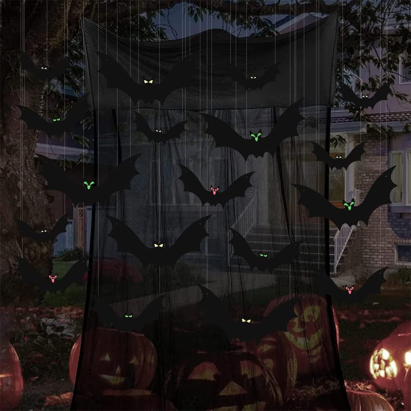(18 Pcs) Hanging Bats Halloween Decoration Outside, Large Flying Plastic Halloween Bats Outdoor Decor, 3 Different Sizes with Cute Eye Stickers for Hanging in the Tree, Porch, Yard, Lawn, Indoor  HaWeier   
