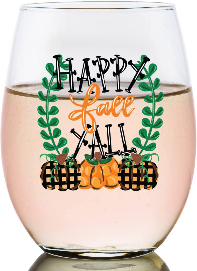 Toasted Tales Tis the Season | Fall Glass Holiday Drinking Glasses | 11 Oz Bourbon Whiskey Rock Glass | Novelty Thanksgiving Glass | Thanksgiving Gifts Home & Garden > Kitchen & Dining > Tableware > Drinkware Toasted Tales Happy Fall Yall Wine Glass 