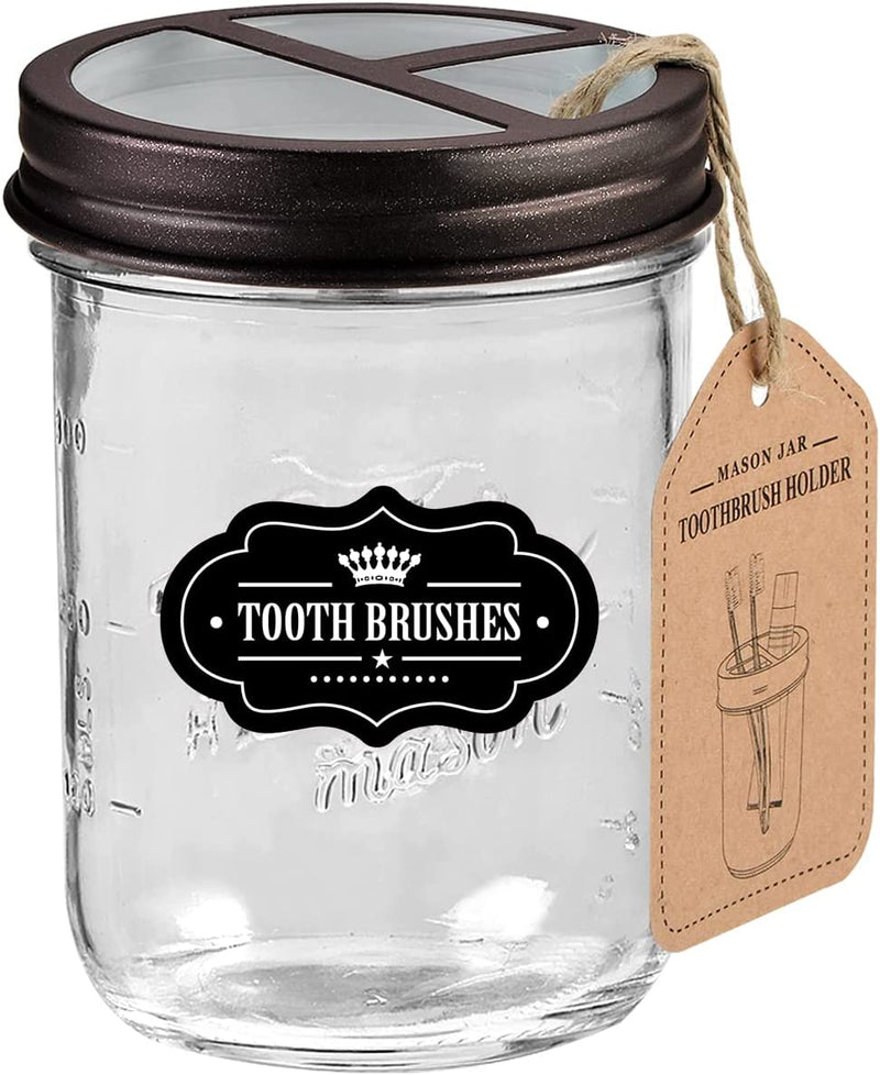 Mason Jar Toothbrush Holder -Bronze - with 16 Ounce Mason Jar,Premium Rustproof 304 Stainless Steel Lid and Chalkboard Labels - Rustic Farmhouse Decor Black Bathroom Accessories Sporting Goods > Outdoor Recreation > Winter Sports & Activities Andrew & Sarah's Boutique Bronze Wide Mouth 